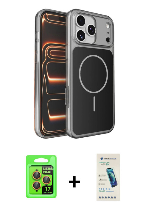 ieg™ iPhone 17 Pro Kılıf Kutup Doku Serisi - Şeffaf Pasifik Cam Ekran Koruyucu + Turuncu Raze Metal