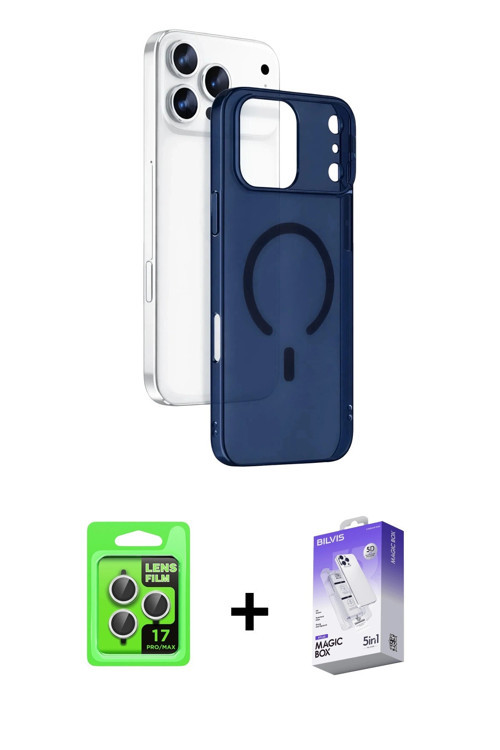 ieg™ iPhone 17 Pro Kılıf Ahenk Minimal Serisi - Siyah Bilvis 5in1 3D Magic Cam Ekran Koruyucu + Gümü