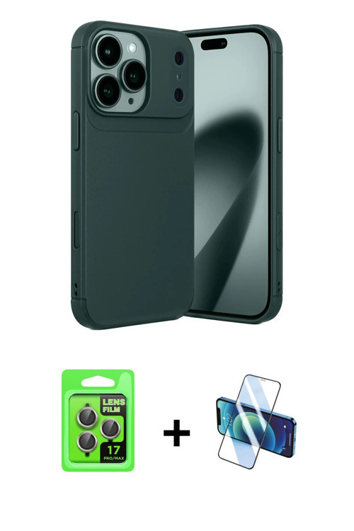 ieg™ iPhone 17 Pro Kılıf Eksen Form Prime - Siyah 3D Antistatik Seramik Nano Ekran Koruyucu + Gri Ra