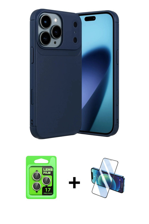 ieg™ iPhone 17 Pro Kılıf Eksen Form Prime - Siyah 3D Antistatik Seramik Nano Ekran Koruyucu + Gri Ra