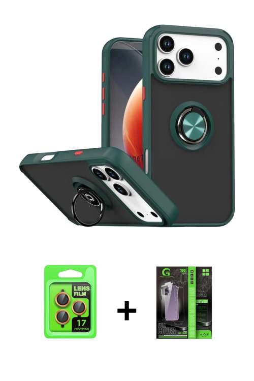 ieg™ iPhone 17 Pro Kılıf Yörünge Çizgi - Şeffaf 360 Full Body Arka Koruyucu + Turuncu Raze Metal Kam
