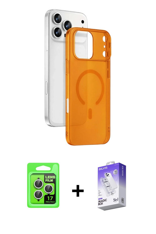 ieg™ iPhone 17 Pro Kılıf Ahenk Minimal Serisi - Siyah Bilvis 5in1 3D Magic Cam Ekran Koruyucu + Gümü