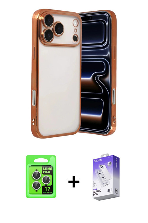 ieg™ iPhone 17 Pro Kılıf Vadi Minimal - Siyah Bilvis 5in1 3D Magic Cam Ekran Koruyucu + Gümüş Raze M