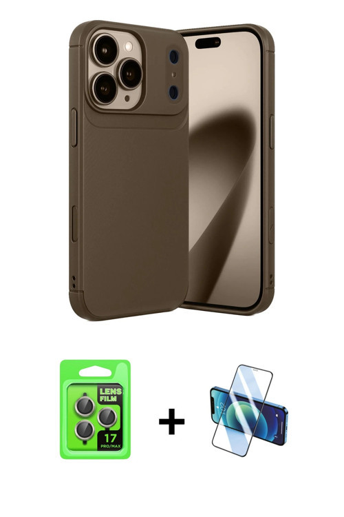 ieg™ iPhone 17 Pro Kılıf Eksen Form Prime - Siyah 3D Antistatik Seramik Nano Ekran Koruyucu + Gri Ra