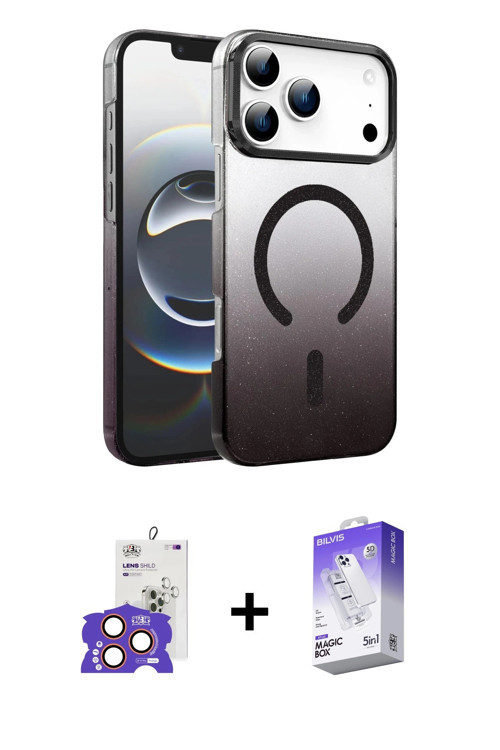 ieg™ iPhone 17 Pro Max Kılıf Ahenk Doku Özel Seri - Siyah Bilvis 5in1 3D Magic Cam Ekran Koruyucu +