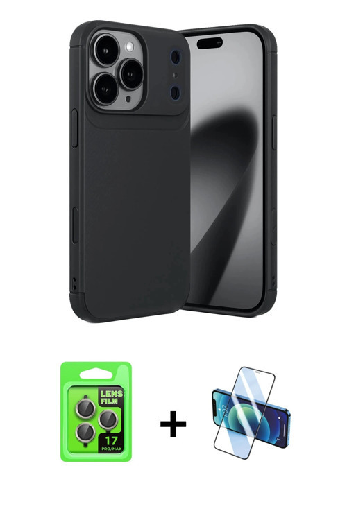 ieg™ iPhone 17 Pro Kılıf Eksen Form Prime - Siyah 3D Antistatik Seramik Nano Ekran Koruyucu + Gri Ra