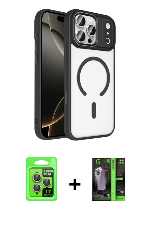 ieg™ iPhone 17 Pro Kılıf Kıvılcım Prime - Şeffaf 360 Full Body Arka Koruyucu + Gri Raze Metal Kamera