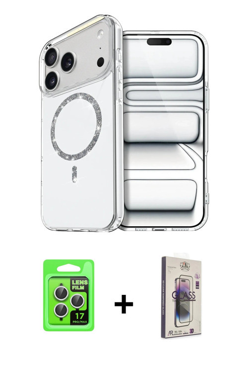 ieg™ iPhone 17 Pro Kılıf Kıvılcım Form Prime - Siyah Bilvis 3D Cam Ekran Koruyucu + Gümüş Raze Metal