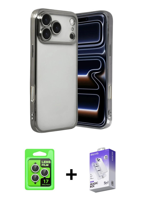 ieg™ iPhone 17 Pro Kılıf Vadi Minimal - Siyah Bilvis 5in1 3D Magic Cam Ekran Koruyucu + Gümüş Raze M