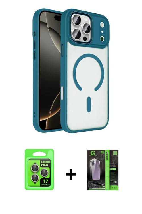 ieg™ iPhone 17 Pro Kılıf Kıvılcım Prime - Şeffaf 360 Full Body Arka Koruyucu + Gri Raze Metal Kamera