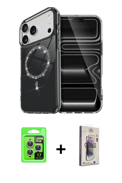 ieg™ iPhone 17 Pro Kılıf Kıvılcım Form Prime - Siyah Bilvis 3D Cam Ekran Koruyucu + Gümüş Raze Metal