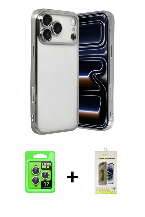 ieg™ iPhone 17 Pro Kılıf Vadi Minimal - Siyah Joko Magic 5D Hayalet Cam + Gümüş Raze Metal Kamera Le