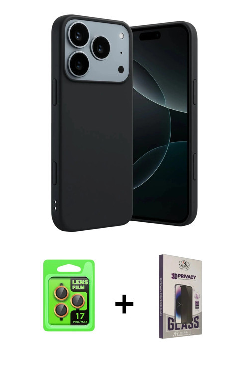 ieg™ iPhone 17 Pro Kılıf Kozmos Yansıma Özel Seri - Siyah Bilvis Hayalet Cam Ekran Koruyucu + Turunc