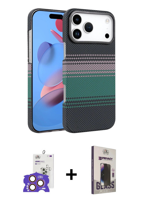 ieg™ iPhone 17 Pro Max Kılıf Doruk Serisi - Siyah Bilvis Hayalet Cam Ekran Koruyucu + Turuncu Bilvis