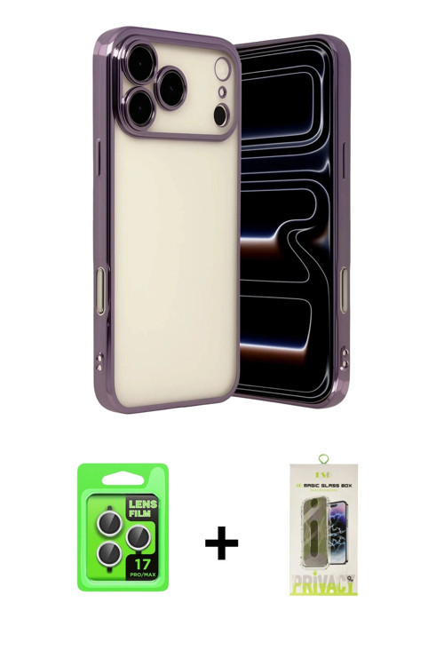 ieg™ iPhone 17 Pro Kılıf Vadi Minimal - Siyah Joko Magic 5D Hayalet Cam + Gümüş Raze Metal Kamera Le