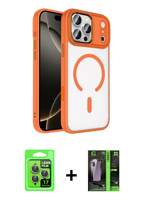 ieg™ iPhone 17 Pro Kılıf Kıvılcım Prime - Şeffaf 360 Full Body Arka Koruyucu + Gri Raze Metal Kamera