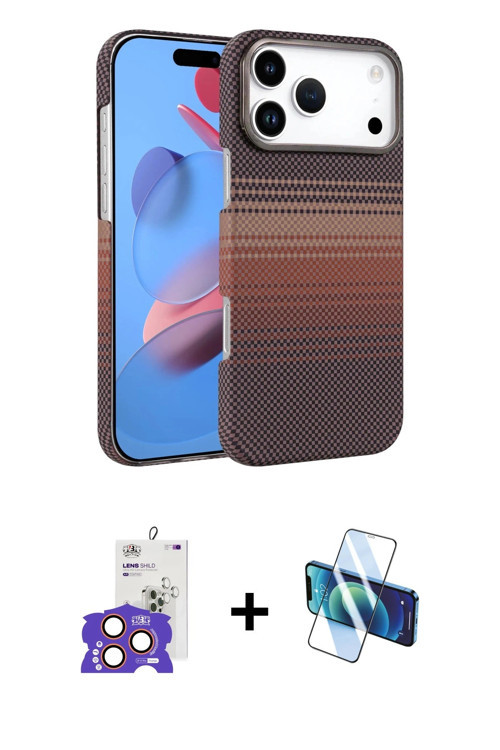 ieg™ iPhone 17 Pro Max Kılıf Doruk Serisi - Siyah 3D Antistatik Cam Ekran Koruyucu + Turuncu Bilvis