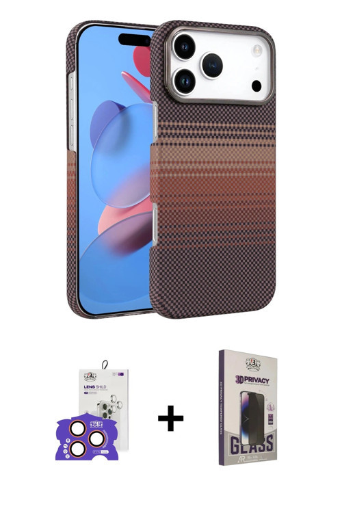 ieg™ iPhone 17 Pro Max Kılıf Doruk Serisi - Siyah Bilvis Hayalet Cam Ekran Koruyucu + Turuncu Bilvis