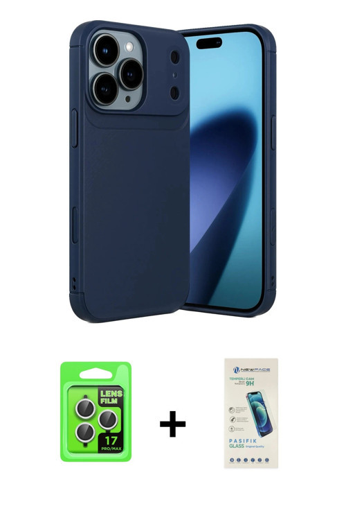 ieg™ iPhone 17 Pro Kılıf Eksen Form Prime - Şeffaf Pasifik Cam Ekran Koruyucu + Gümüş Raze Metal Kam