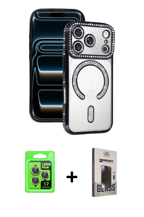 ieg™ iPhone 17 Pro Kılıf Zirve Doku Prime - Siyah Bilvis Hayalet Cam Ekran Koruyucu + Gri Raze Metal