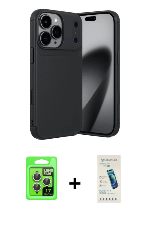 ieg™ iPhone 17 Pro Kılıf Eksen Form Prime - Şeffaf Pasifik Cam Ekran Koruyucu + Gümüş Raze Metal Kam