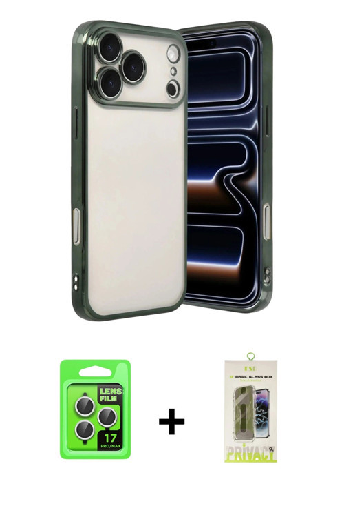 ieg™ iPhone 17 Pro Kılıf Vadi Minimal - Siyah Joko Magic 5D Hayalet Cam + Gümüş Raze Metal Kamera Le