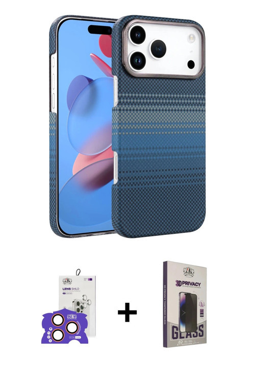ieg™ iPhone 17 Pro Max Kılıf Doruk Serisi - Siyah Bilvis Hayalet Cam Ekran Koruyucu + Turuncu Bilvis