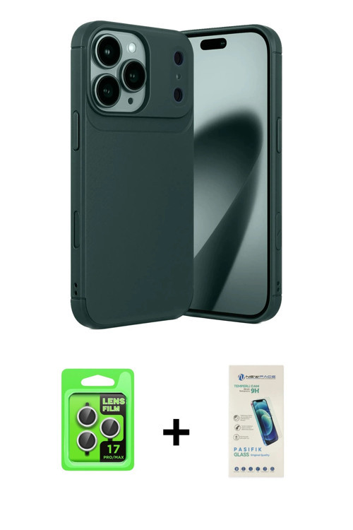 ieg™ iPhone 17 Pro Kılıf Eksen Form Prime - Şeffaf Pasifik Cam Ekran Koruyucu + Gümüş Raze Metal Kam