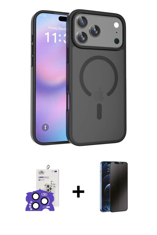 ieg™ iPhone 17 Pro Max Kılıf Siluet Minimal Prime - Siyah 3D Antistatik Hayalet Cam Ekran Koruyucu +