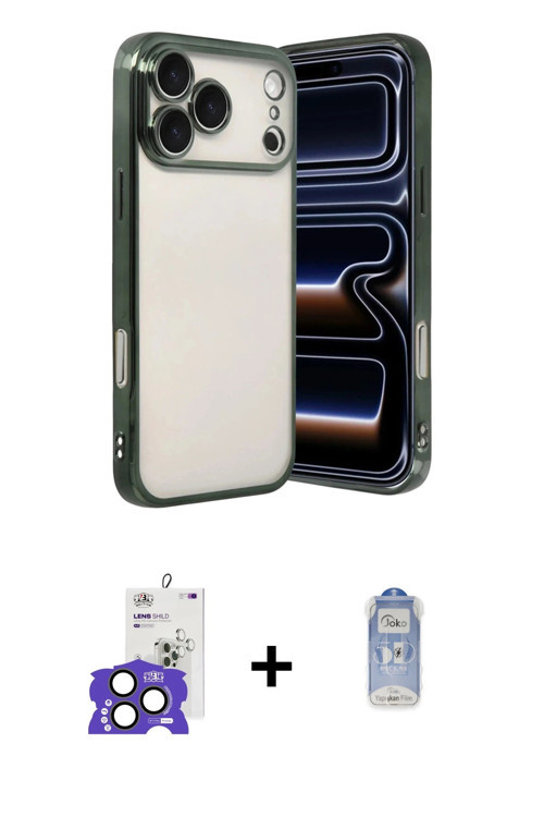 ieg™ iPhone 17 Pro Max Kılıf Vadi Minimal - Siyah Joko Magic 5D Cam + Natural Grey Bilvis Titan Kame