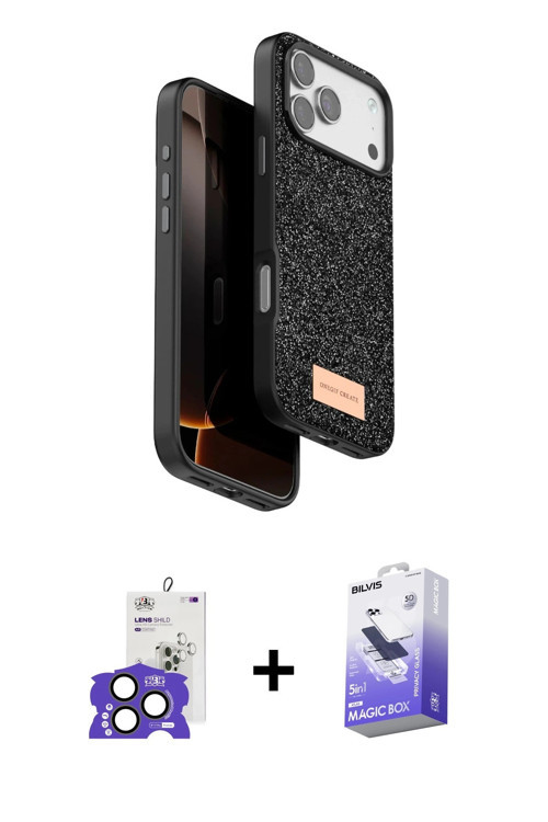 ieg™ iPhone 17 Pro Max Kılıf Vadi Klasik Serisi - Siyah Bilvis 5in1 5D Magic Hayalet Cam Ekran Koruy