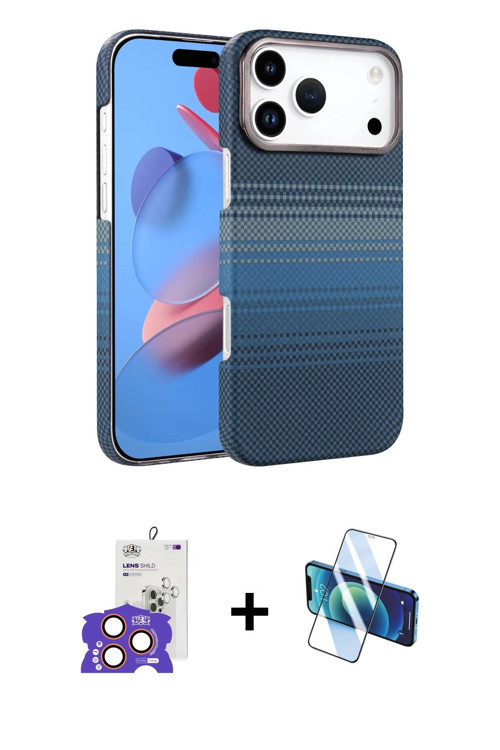ieg™ iPhone 17 Pro Max Kılıf Doruk Serisi - Siyah 3D Antistatik Cam Ekran Koruyucu + Turuncu Bilvis