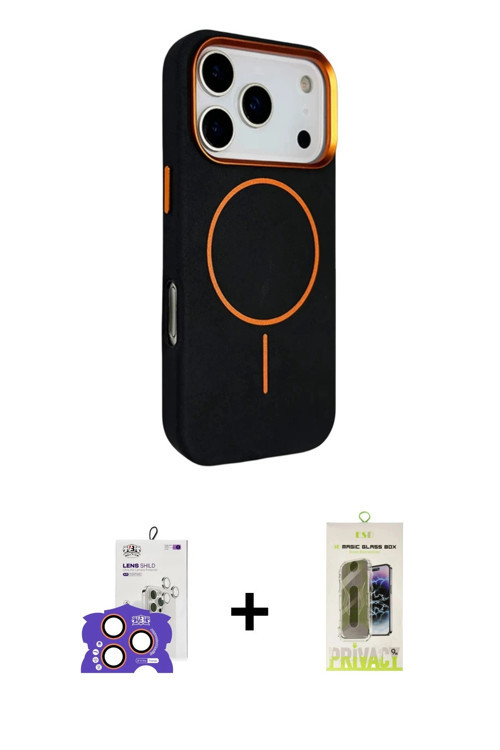 ieg™ iPhone 17 Pro Max Kılıf Kutup Minimal Prime - Siyah Joko Magic 5D Hayalet Cam + Turuncu Bilvis