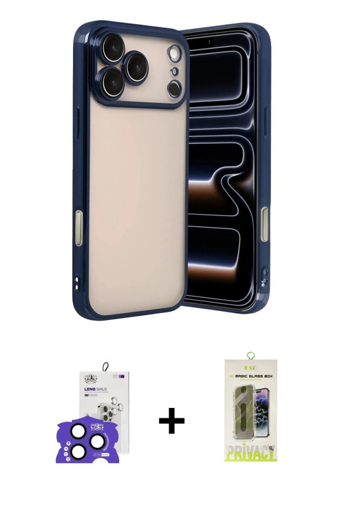 ieg™ iPhone 17 Pro Max Kılıf Vadi Minimal - Siyah Joko Magic 5D Hayalet Cam + Lacivert Bilvis Titan