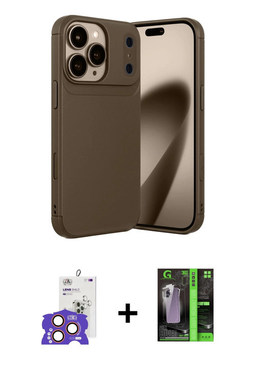 ieg™ iPhone 17 Pro Max Kılıf Eksen Form Prime - Siyah 360 Mat Full Body Arka Koruyucu + Turuncu Bilv