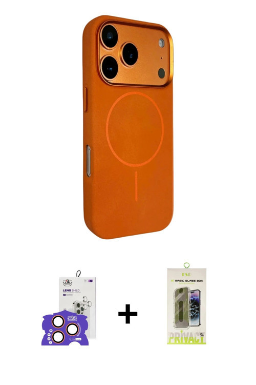 ieg™ iPhone 17 Pro Max Kılıf Kutup Minimal Prime - Siyah Joko Magic 5D Hayalet Cam + Turuncu Bilvis