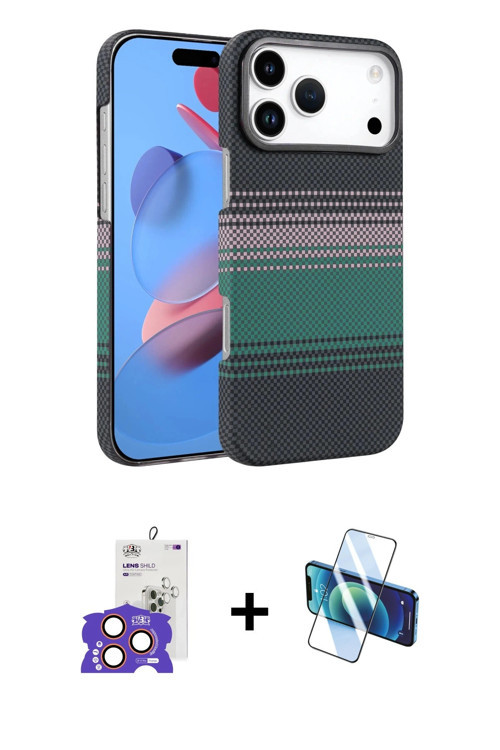 ieg™ iPhone 17 Pro Max Kılıf Doruk Serisi - Siyah 3D Antistatik Cam Ekran Koruyucu + Turuncu Bilvis