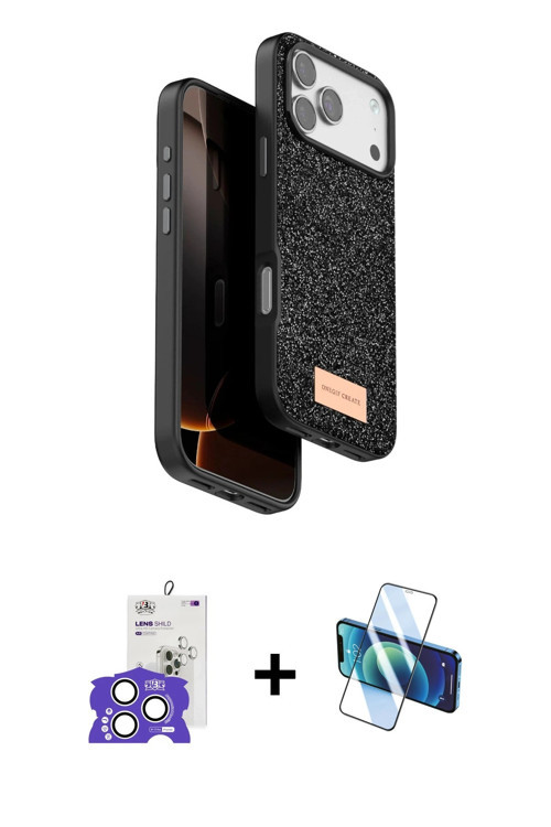 ieg™ iPhone 17 Pro Max Kılıf Vadi Klasik Serisi - Siyah 3D Antistatik Cam Ekran Koruyucu + Gümüş Bil