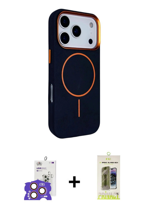 ieg™ iPhone 17 Pro Max Kılıf Kutup Minimal Prime - Siyah Joko Magic 5D Hayalet Cam + Turuncu Bilvis