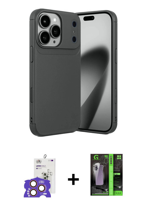 ieg™ iPhone 17 Pro Max Kılıf Eksen Form Prime - Siyah 360 Mat Full Body Arka Koruyucu + Turuncu Bilv