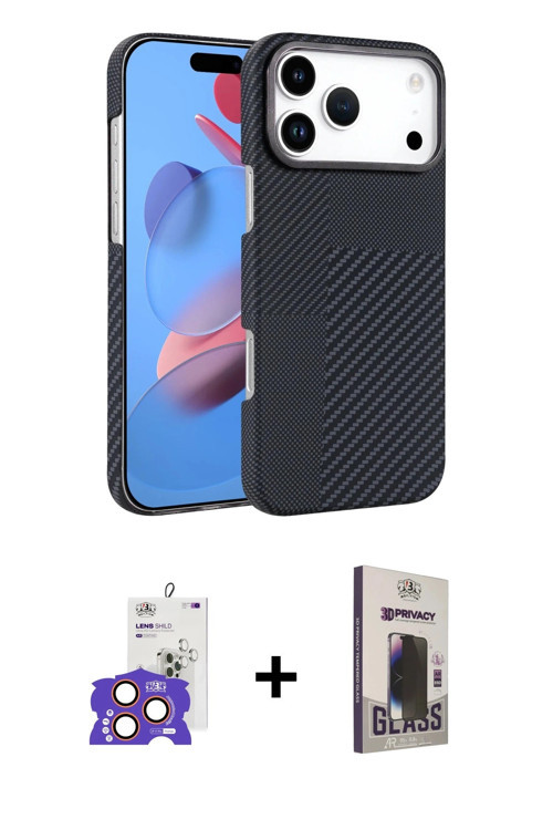 ieg™ iPhone 17 Pro Max Kılıf Doruk Serisi - Siyah Bilvis Hayalet Cam Ekran Koruyucu + Turuncu Bilvis