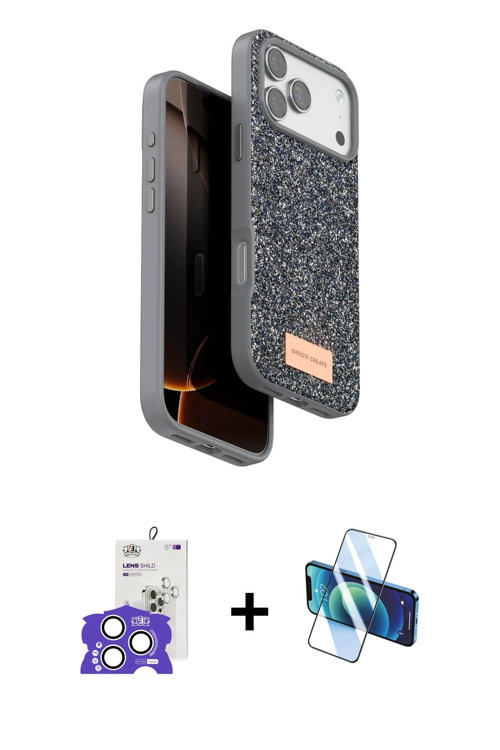 ieg™ iPhone 17 Pro Max Kılıf Vadi Klasik Serisi - Siyah 3D Antistatik Cam Ekran Koruyucu + Gümüş Bil