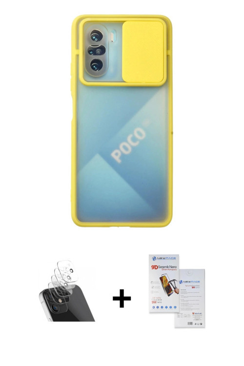ieg™ Poco F3 Kılıf Vadi Çizgi - Siyah Seramik Nano Ekran Koruyucu + Şeffaf Kamera Lens Koruma Cam