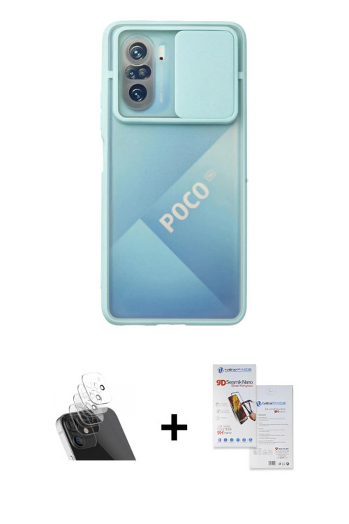 ieg™ Poco F3 Kılıf Vadi Çizgi - Siyah Seramik Nano Ekran Koruyucu + Şeffaf Kamera Lens Koruma Cam