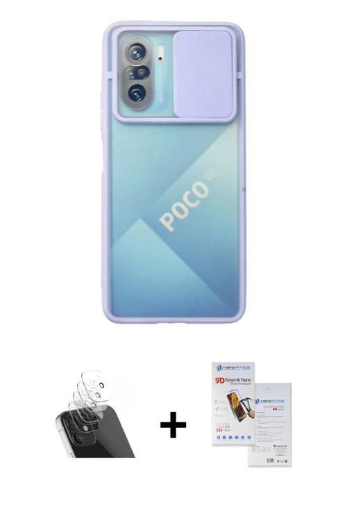 ieg™ Poco F3 Kılıf Vadi Çizgi - Siyah Seramik Nano Ekran Koruyucu + Şeffaf Kamera Lens Koruma Cam