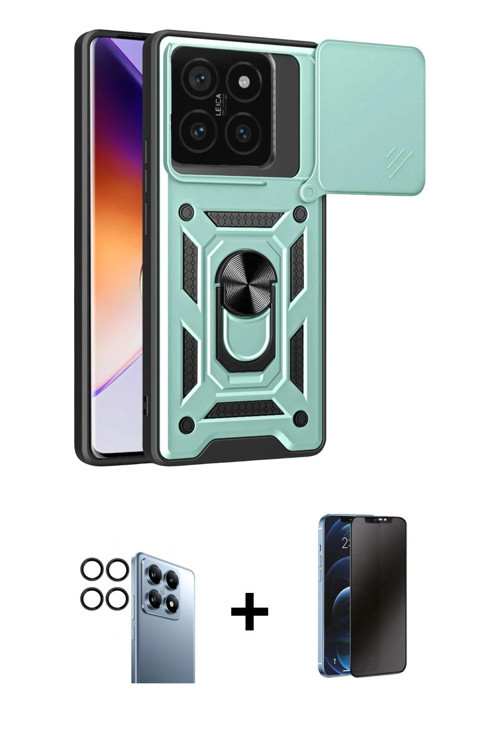 ieg™ Mi 14T Pro Kılıf Ahenk Klasik - Siyah 3D Antistatik Hayalet Cam Ekran Koruyucu + Siyah PVD Meta