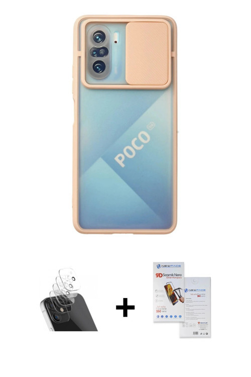 ieg™ Poco F3 Kılıf Vadi Çizgi - Siyah Seramik Nano Ekran Koruyucu + Şeffaf Kamera Lens Koruma Cam