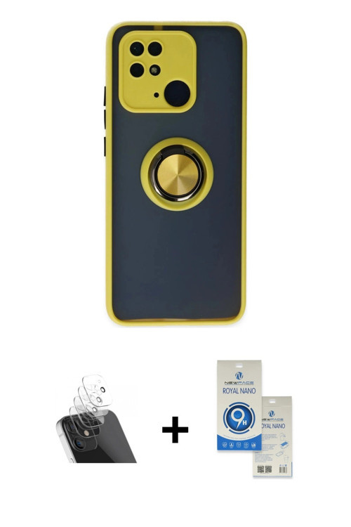 ieg™ Redmi 10C Kılıf Yörünge Çizgi - Şeffaf Royal Nano Ekran Koruyucu + Şeffaf Kamera Lens Koruma Ca