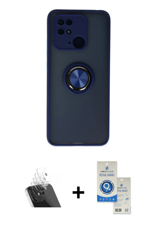 ieg™ Redmi 10C Kılıf Yörünge Çizgi - Şeffaf Royal Nano Ekran Koruyucu + Şeffaf Kamera Lens Koruma Ca