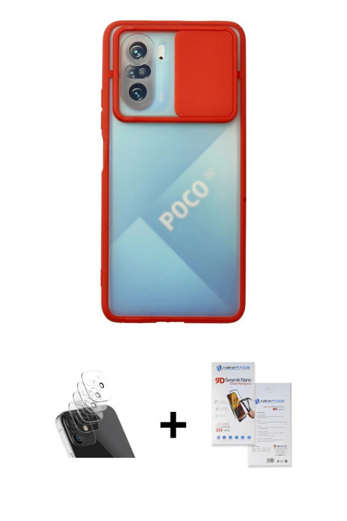 ieg™ Poco F3 Kılıf Vadi Çizgi - Siyah Seramik Nano Ekran Koruyucu + Şeffaf Kamera Lens Koruma Cam